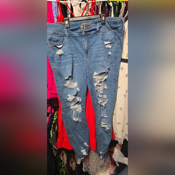 🍂🍁Torrid 20R Torrid Jeans Fishnet Deconstructed Jegging SKINNY SUPER SOFT - Picture 3 of 9